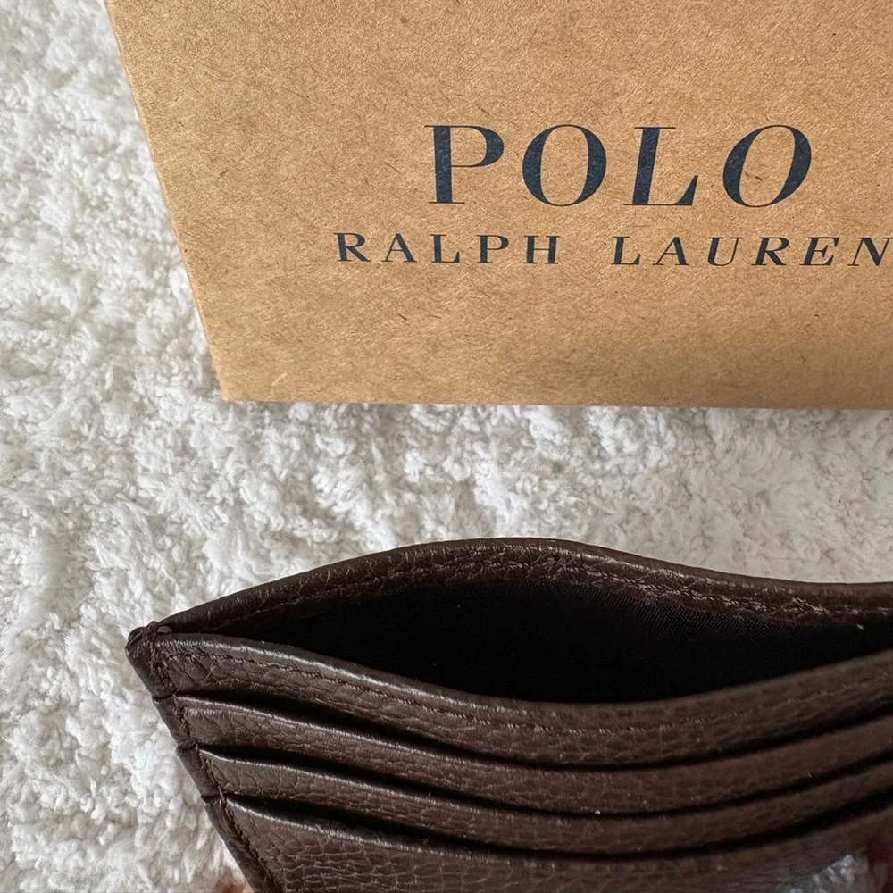 Ralph Lauren Men’s Dark Brown Leather Card Holder with Gold Logo.   NWT